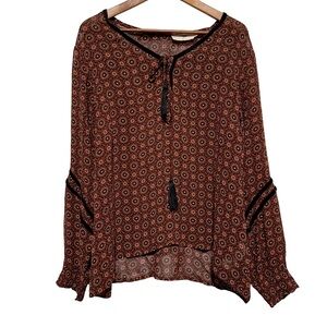 Boho CREAM Blouse | Cottagecore Peasant Tassel Prairie Top XL | Earthy Fairy Fae